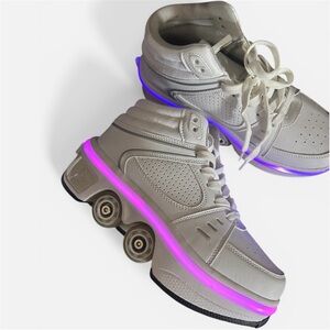 🛼 White LED Multicolor Light-Up Roller Sneakers with Hidden Wheels | EUR 36